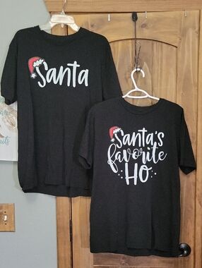 Black Christmas Graphic Tee Set - 'Santa' & 'Santa's Favorite Ho'